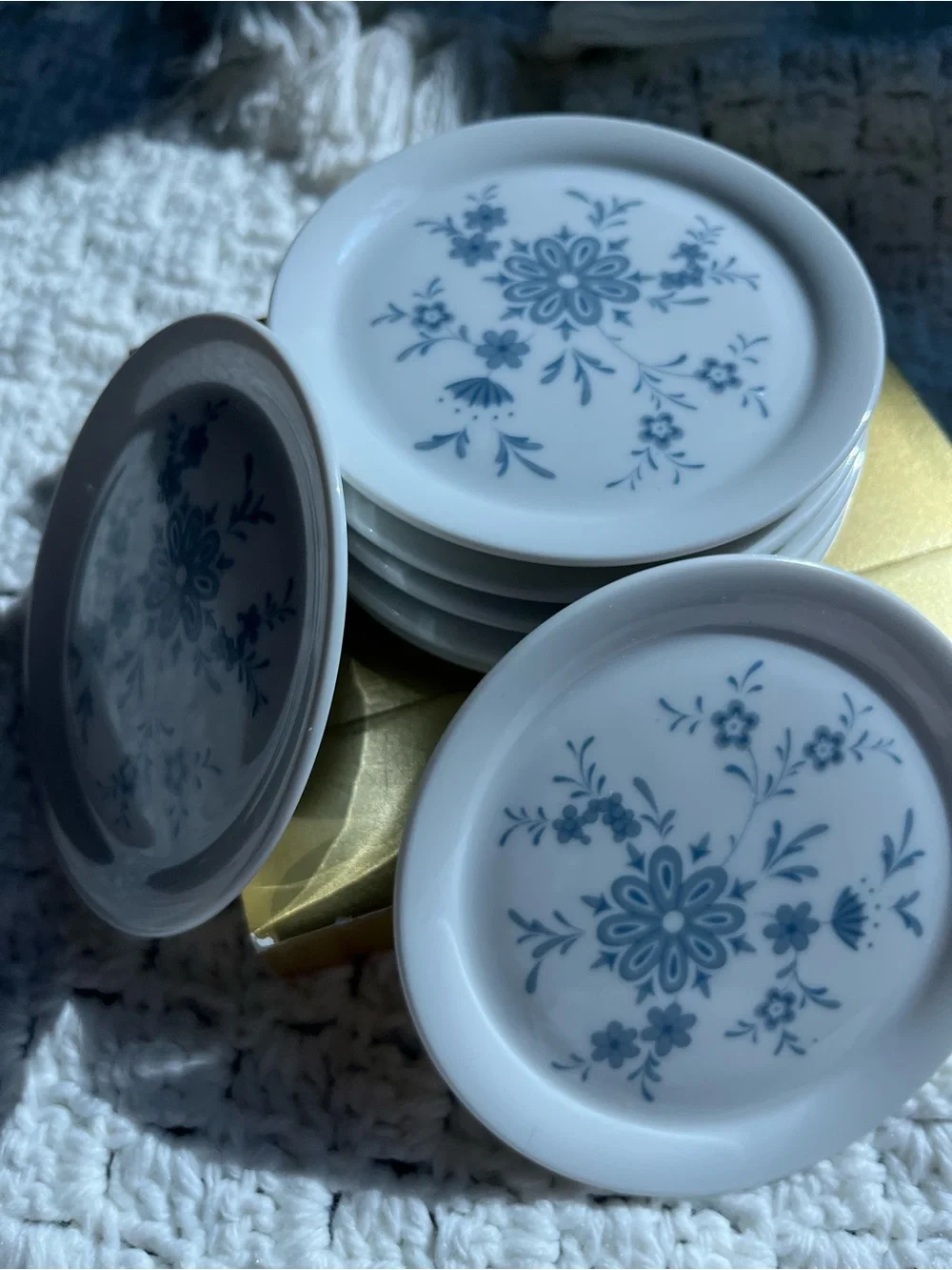Blue Floral Porcelain Coasters (Set) Bavaria, W. Germany